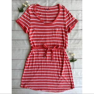 Basic Editions Striped Tie Front T-Shirt Dress